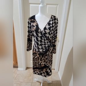 MSK Black & Taupe Faux Wrap Dress - L